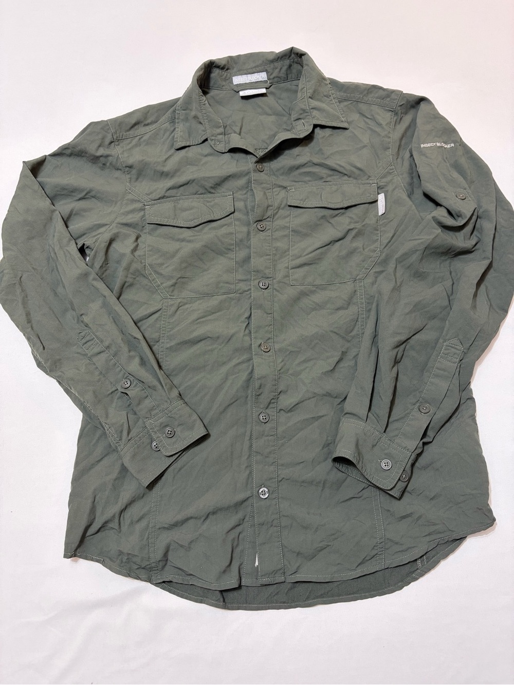 Columbia Insect Blocker Mens M Shirt Gray Green Gorpcore Hiking Fishing